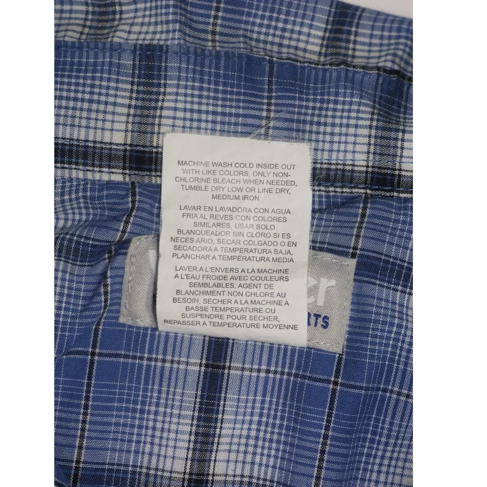 Wrangler Large Short Sleeve Blue Plaid Wrancher Western Snap Shirt